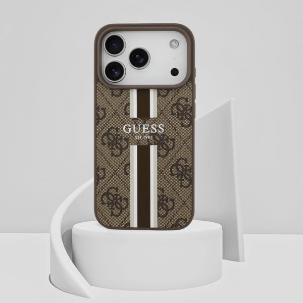 Etui Guess 4G Printed Stripes MagSafe do iPhone 17 Pro brązowy