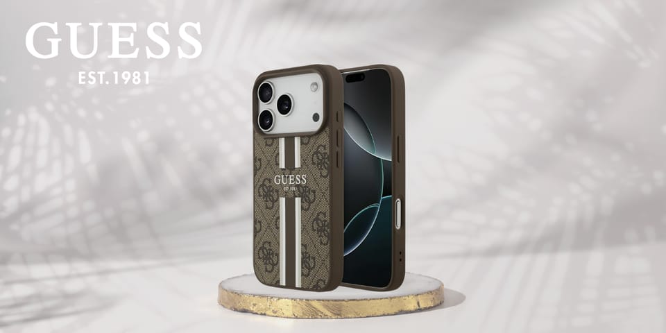 Etui Guess 4G Printed Stripes MagSafe do iPhone 17 Pro brązowy