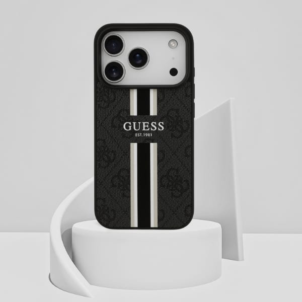 Etui Guess 4G Printed Stripes MagSafe do iPhone 17 Pro czarny