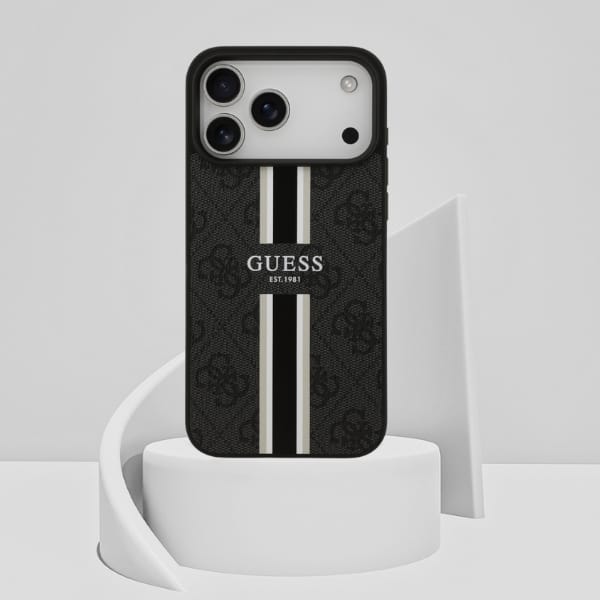 Etui Guess 4G Printed Stripes MagSafe do iPhone 17 Pro Max czarny
