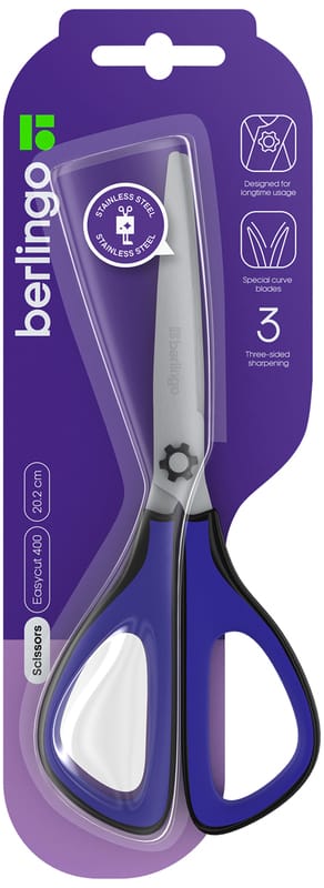 Nożyczki 20cm Easycut 400 soft grip 3D niebieskie 334934 BERLINGO