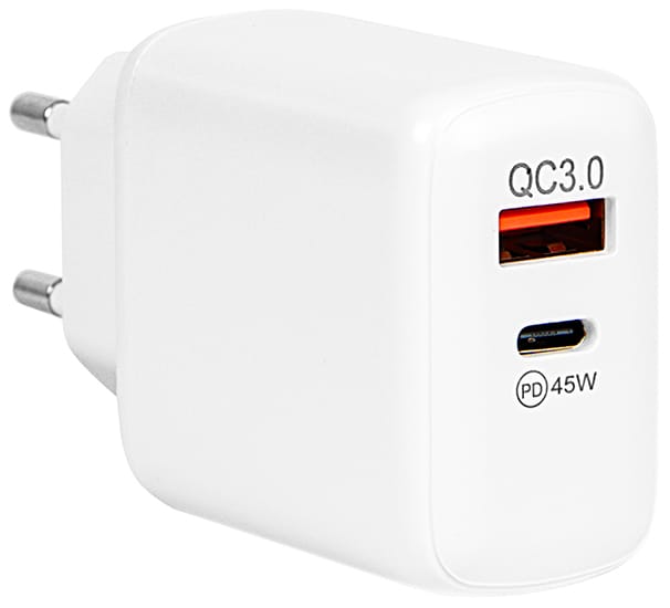 Ładowarka sieciowa gniazdo USB + USB-C PD 45W GaN