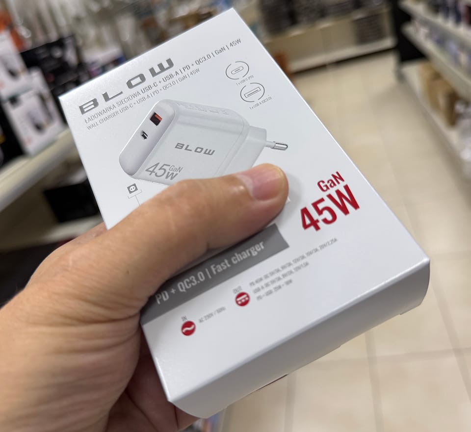 Ładowarka sieciowa gniazdo USB + USB-C PD 45W GaN