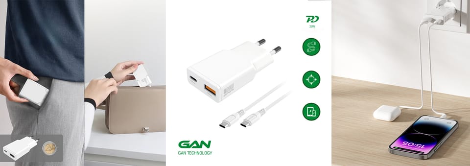 Ładowarka sieciowa 4smarts FlatPlug Duos 20W GaN USB-C + USB-A biały
