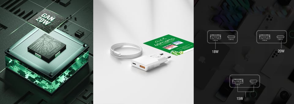 Ładowarka sieciowa 4smarts FlatPlug Duos 20W GaN USB-C + USB-A biały