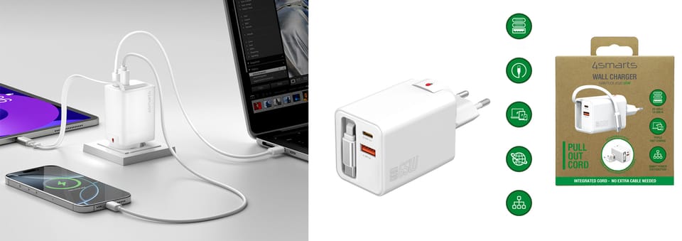 Ładowarka sieciowa 4smarts Flex Jojo 65W GaN 2xUSB-C + USB-A biały