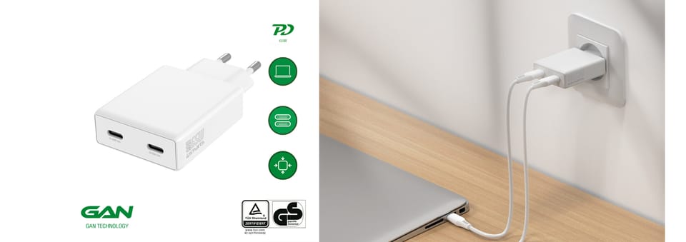 Ładowarka sieciowa 4smarts PDPlug Slim   Dual 65W GaN 2xUSB-C biały