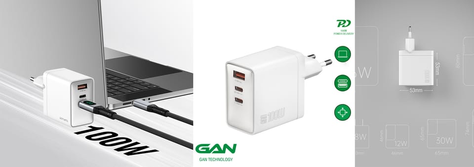 Ładowarka sieciowa 4smarts Pocket GaN    100W 2xUSB-C + USB-A biały