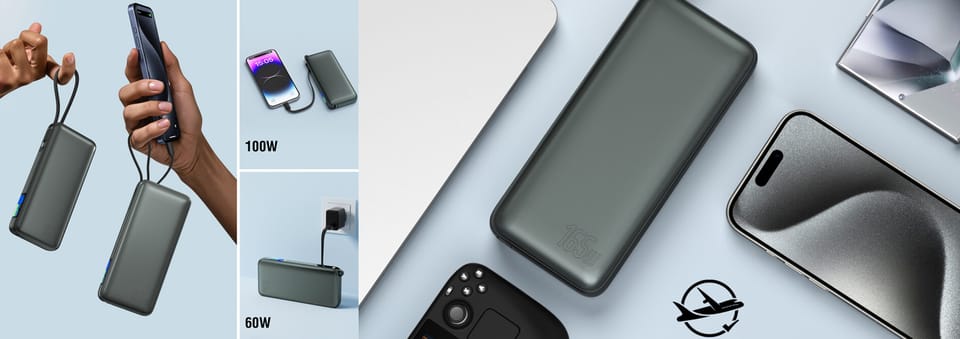 Powerbank 4smarts Enterprise 20000mAh    165W ze zintegrowanym kablem USB-C szary