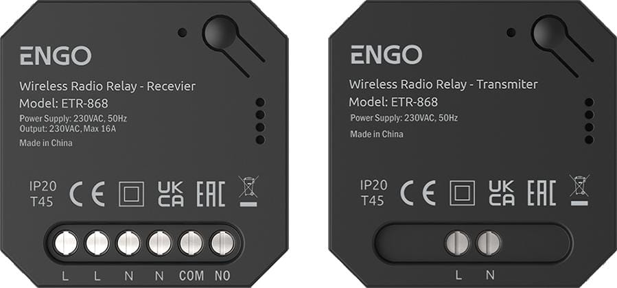 ENGO Controls ETR-868 - Przekaźnik bezprzewodowy EngoLink, nadajnik+odbiornik sterowany radiowo, 868Mhz, 230V