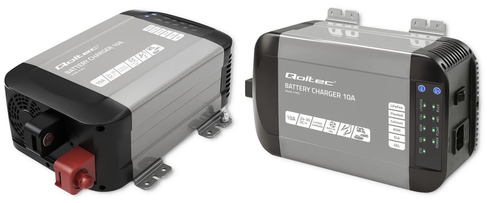 Qoltec Inteligentna ładowarka Monolith do akumulatorów LiFePO4 AGM GEL SLA | 10A | 24V