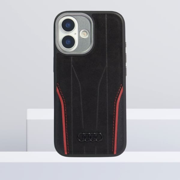 Etui Audi R8 Genuine Leather MagSafe do  iPhone 17 czarno-czerwony