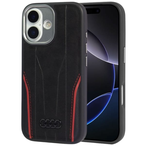 Etui Audi R8 Genuine Leather MagSafe do  iPhone 17 czarno-czerwony