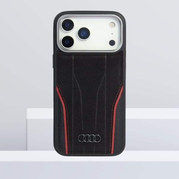 Etui Audi R8 Genuine Leather MagSafe do  iPhone 17 Pro czarno-czerwony