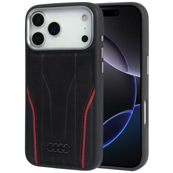 Etui Audi R8 Genuine Leather MagSafe do  iPhone 17 Pro czarno-czerwony