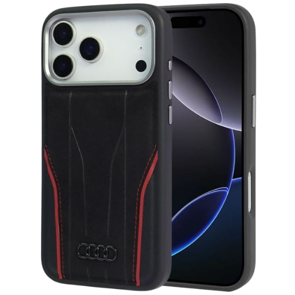 Etui Audi R8 Genuine Leather MagSafe do  iPhone 17 Pro Max czarno-czerwony