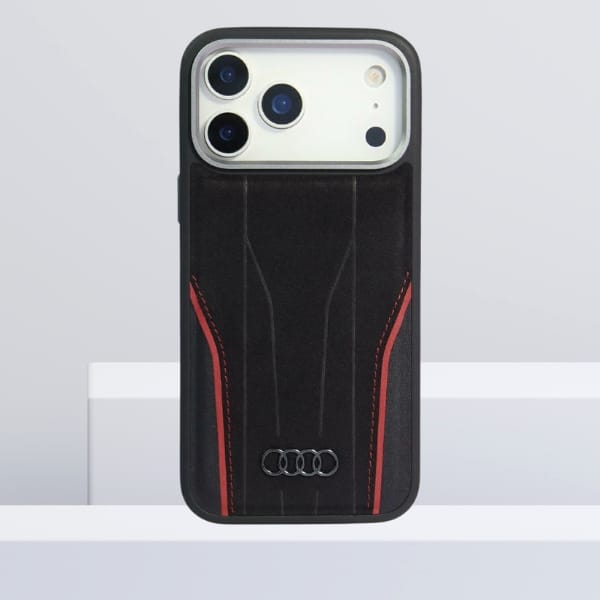 Etui Audi R8 Genuine Leather MagSafe do  iPhone 17 Pro Max czarno-czerwony