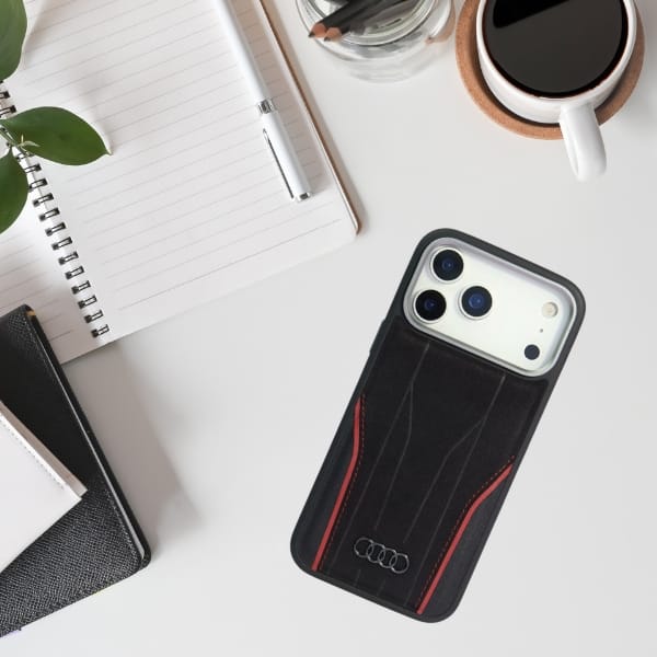 Etui Audi R8 Genuine Leather MagSafe do  iPhone 17 Pro Max czarno-czerwony