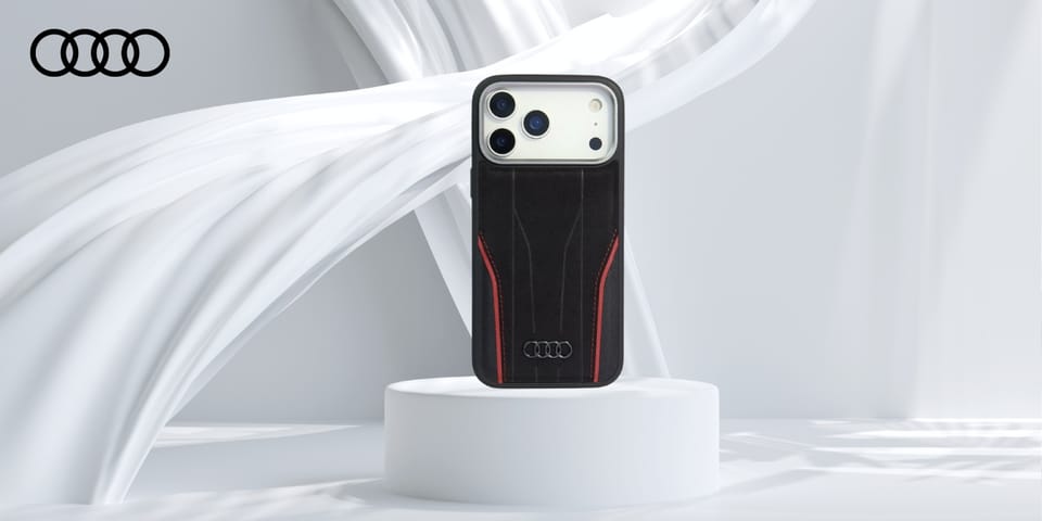 Etui Audi R8 Genuine Leather MagSafe do  iPhone 17 Pro Max czarno-czerwony
