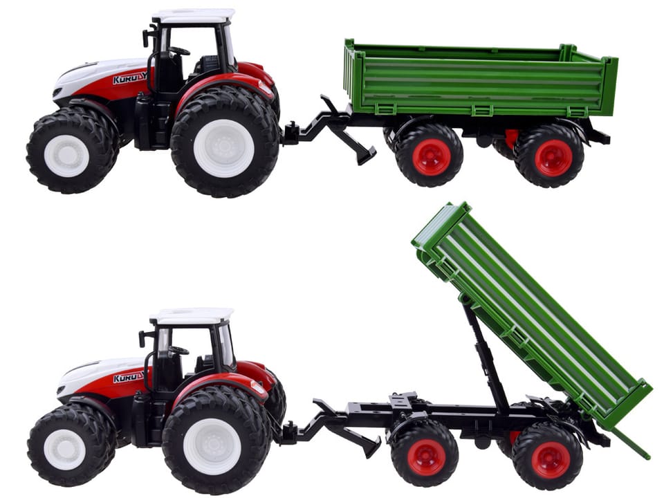 Zdalnie sterowany Duży CZERWONY TRAKTOR z przyczepą + Światło RC0602