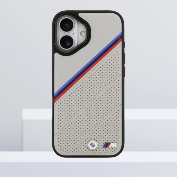 Etui BMW M Tricolor Metal Logo MagSafe   do iPhone 17 szary