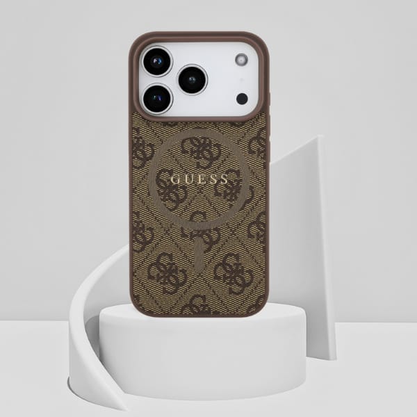 Etui Guess 4G Ring Classic Logo MagSafe  do iPhone 17 Pro brązowy