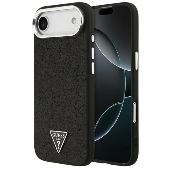 Etui Guess Glitter Triangle Logo MagSafe do iPhone Air czarny