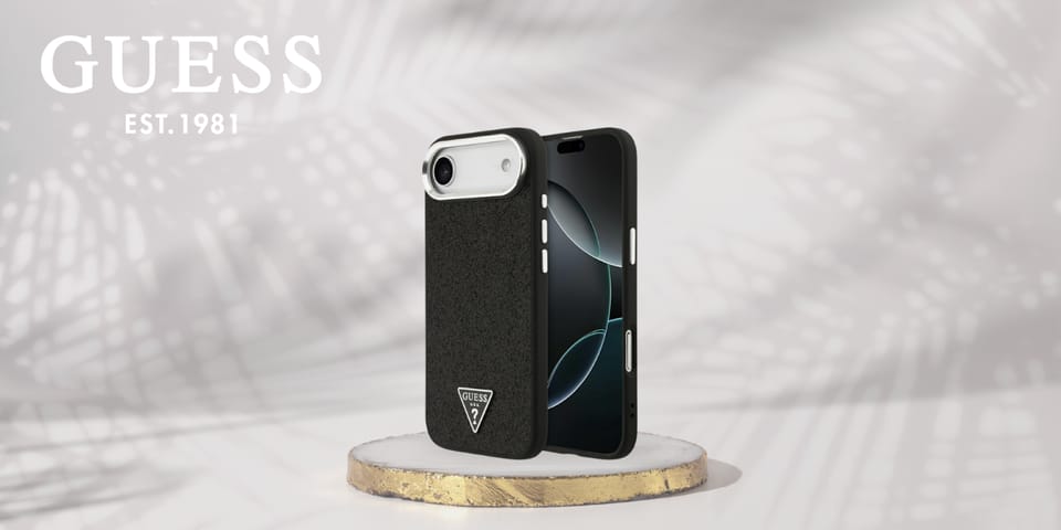 Etui Guess Glitter Triangle Logo MagSafe do iPhone Air czarny