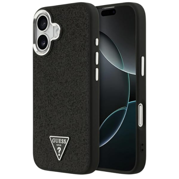 Etui Guess Glitter Triangle Logo MagSafe do iPhone 17 czarny