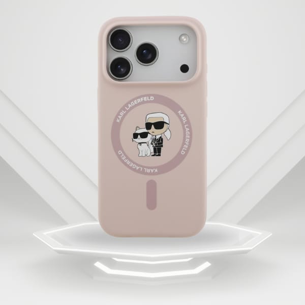 Etui Karl Lagerfeld Silicone             Karl&Choupette Ring MagSafe do iPhone 17 Pro różowy