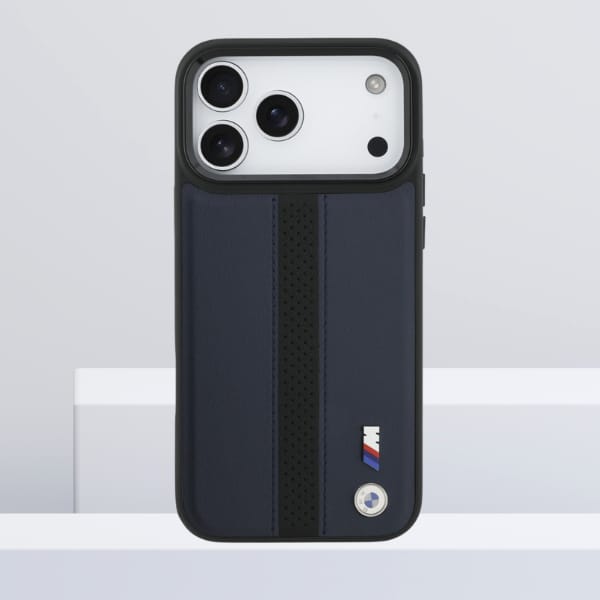 Etui BMW M Perforated Stripe Logo        MagSafe do iPhone 17 Pro Max granatowy