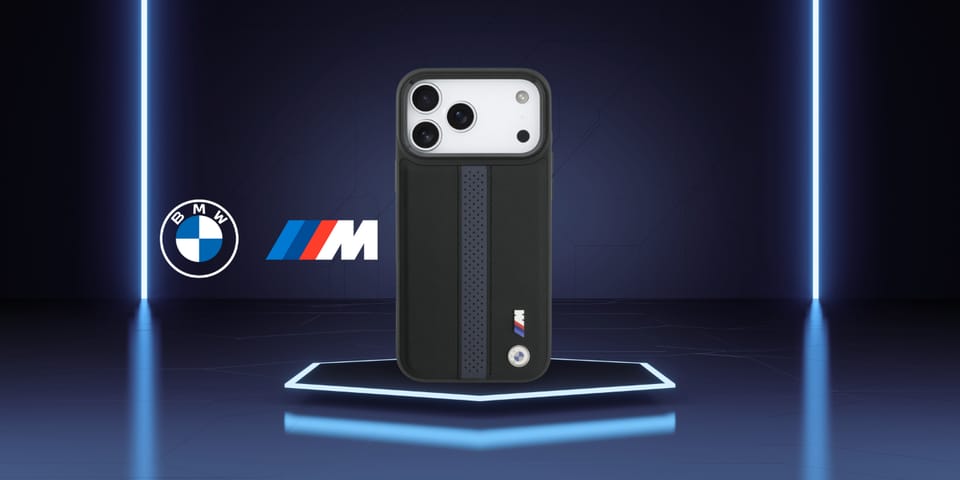 Etui BMW M Perforated Stripe Logo        MagSafe do iPhone 17 Pro Max niebieski