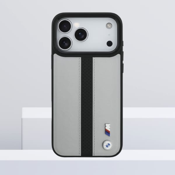 Etui BMW M Perforated Stripe Logo        MagSafe do iPhone 17 Pro Max szary