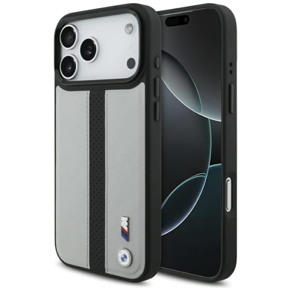 Etui BMW M Perforated Stripe Logo        MagSafe do iPhone 17 Pro Max szary