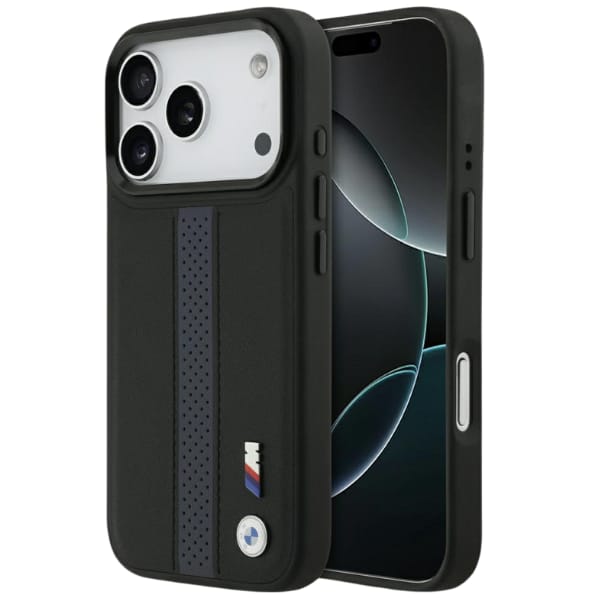 Etui BMW M Perforated Stripe Logo        MagSafe do iPhone 17 Pro niebieski