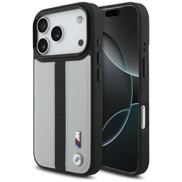 Etui BMW M Perforated Stripe Logo        MagSafe do iPhone 17 Pro szary