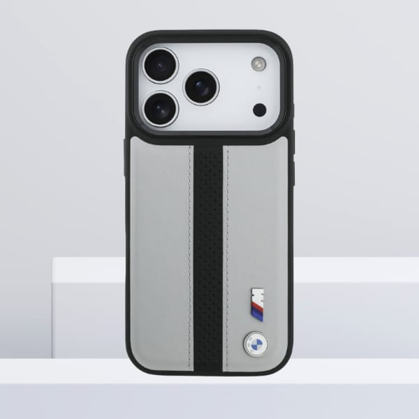 Etui BMW M Perforated Stripe Logo        MagSafe do iPhone 17 Pro szary