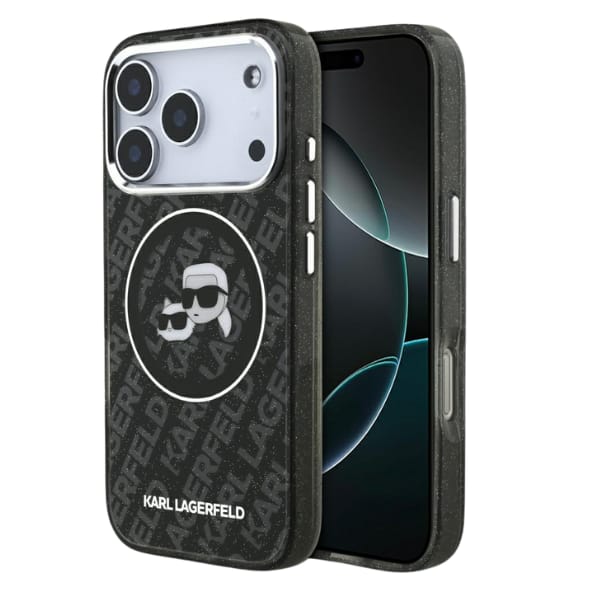 Etui Karl Lagerfeld IML Glitter Karl &   Choupette Heads Logo MagSafe do iPhone 17 Pro czarny