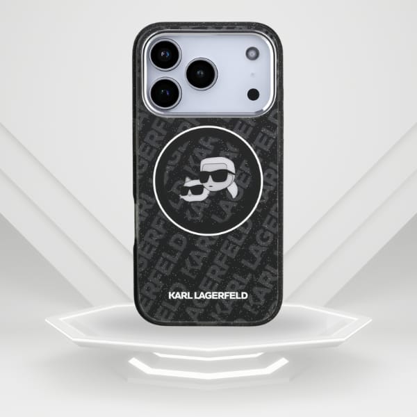 Etui Karl Lagerfeld IML Glitter Karl &   Choupette Heads Logo MagSafe do iPhone 17 Pro czarny