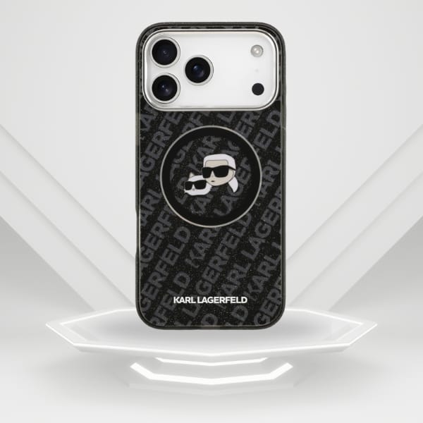 Etui Karl Lagerfeld IML Glitter Karl &   Choupette Heads Logo MagSafe do iPhone 17 Pro Max czarny