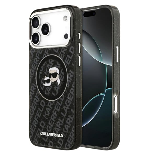 Etui Karl Lagerfeld IML Glitter Karl &   Choupette Heads Logo MagSafe do iPhone 17 Pro Max czarny