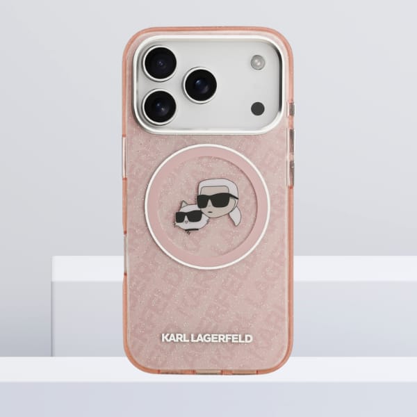 Etui Karl Lagerfeld IML Glitter Karl &   Choupette Heads Logo MagSafe do iPhone 17 Pro Max różowy