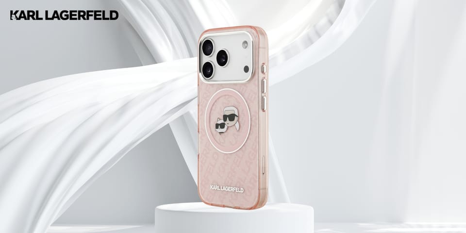 Etui Karl Lagerfeld IML Glitter Karl &   Choupette Heads Logo MagSafe do iPhone 17 Pro Max różowy