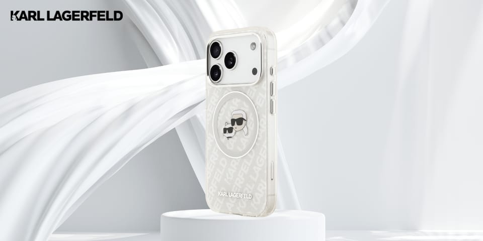 Etui Karl Lagerfeld IML Glitter Karl &   Choupette Heads Logo MagSafe do iPhone 17 Pro Max szary