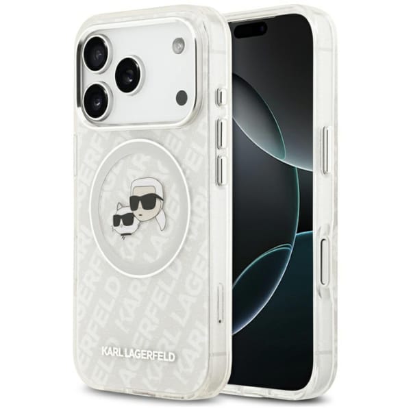 Etui Karl Lagerfeld IML Glitter Karl &   Choupette Heads Logo MagSafe do iPhone 17 Pro szary