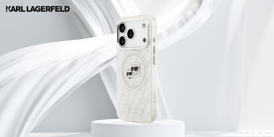 Etui Karl Lagerfeld IML Glitter Karl &   Choupette Heads Logo MagSafe do iPhone 17 Pro szary