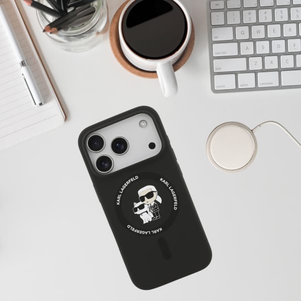 Etui Karl Lagerfeld Silicone             Karl&Choupette Ring MagSafe do iPhone 17 Pro czarny