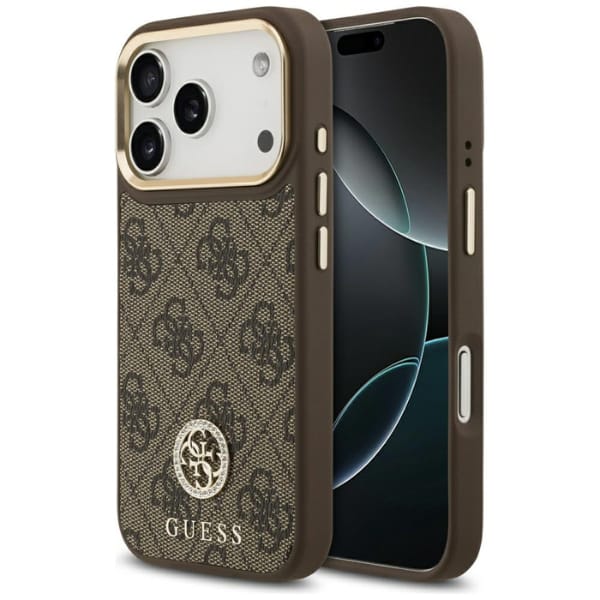 Etui Guess 4G Strass Logo MagSafe do     iPhone 17 Pro brązowy
