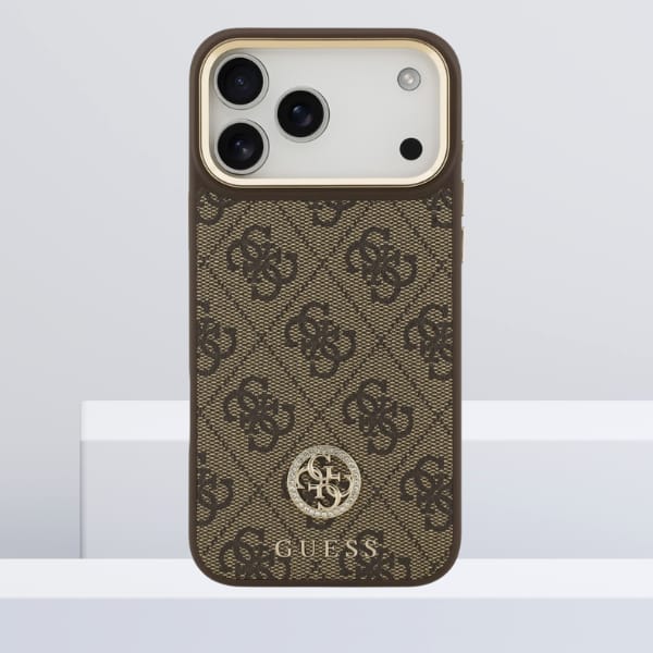 Etui Guess 4G Strass Logo MagSafe do     iPhone 17 Pro Max brązowy