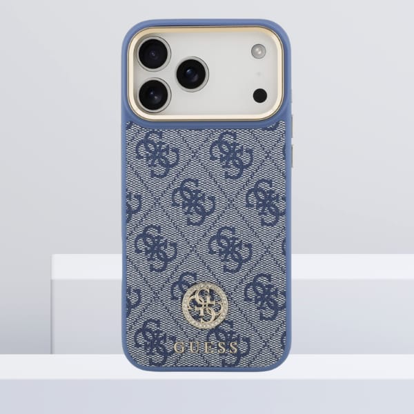 Etui Guess 4G Strass Logo MagSafe do     iPhone 17 Pro Max niebieski
